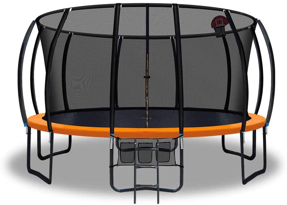 Everfit Trampoline 16-Feet with Safety Enclosure and Basketball Set, Orange
