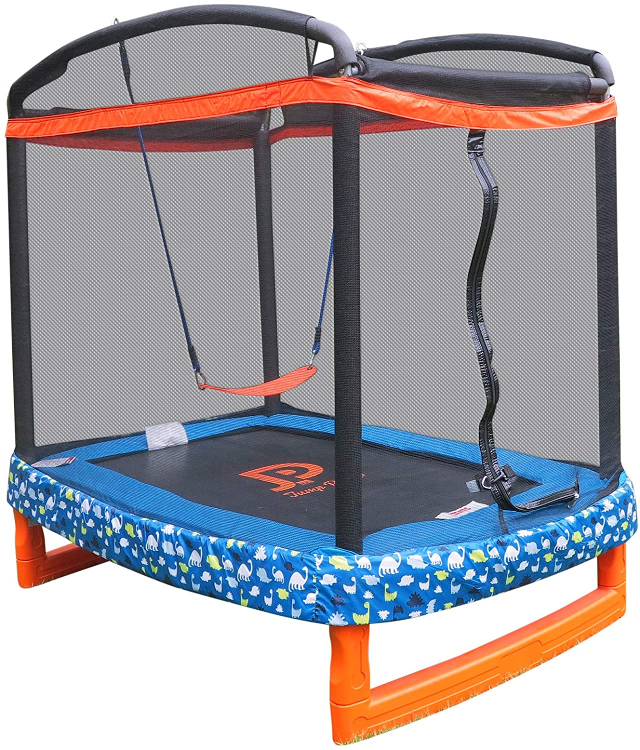 JUMP POWER 72 Inch x 50 Inch Rectangle Indoor and Outdoor Trampoline & Safety Net with Swing Combo for Toddlers & Kids