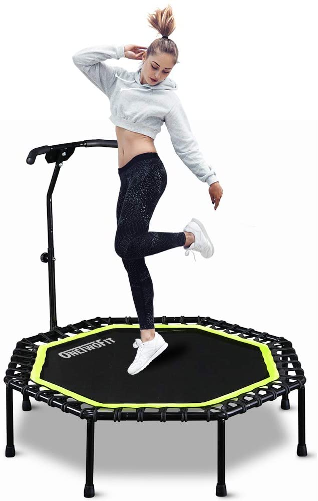 ONETWOFIT 51 Inch Silent Trampoline with Adjustable Handle Bar