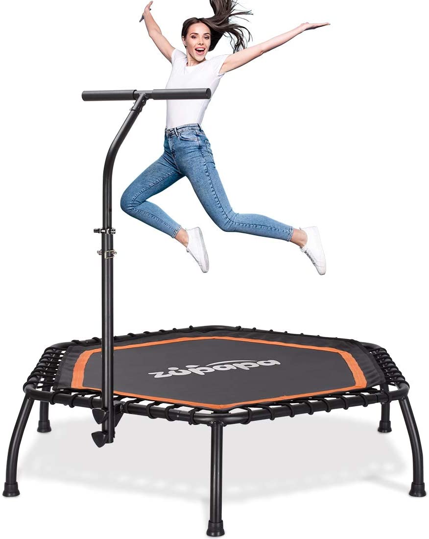Zupapa Silent Mini Fitness Trampoline with Adjustable Handrail Bar