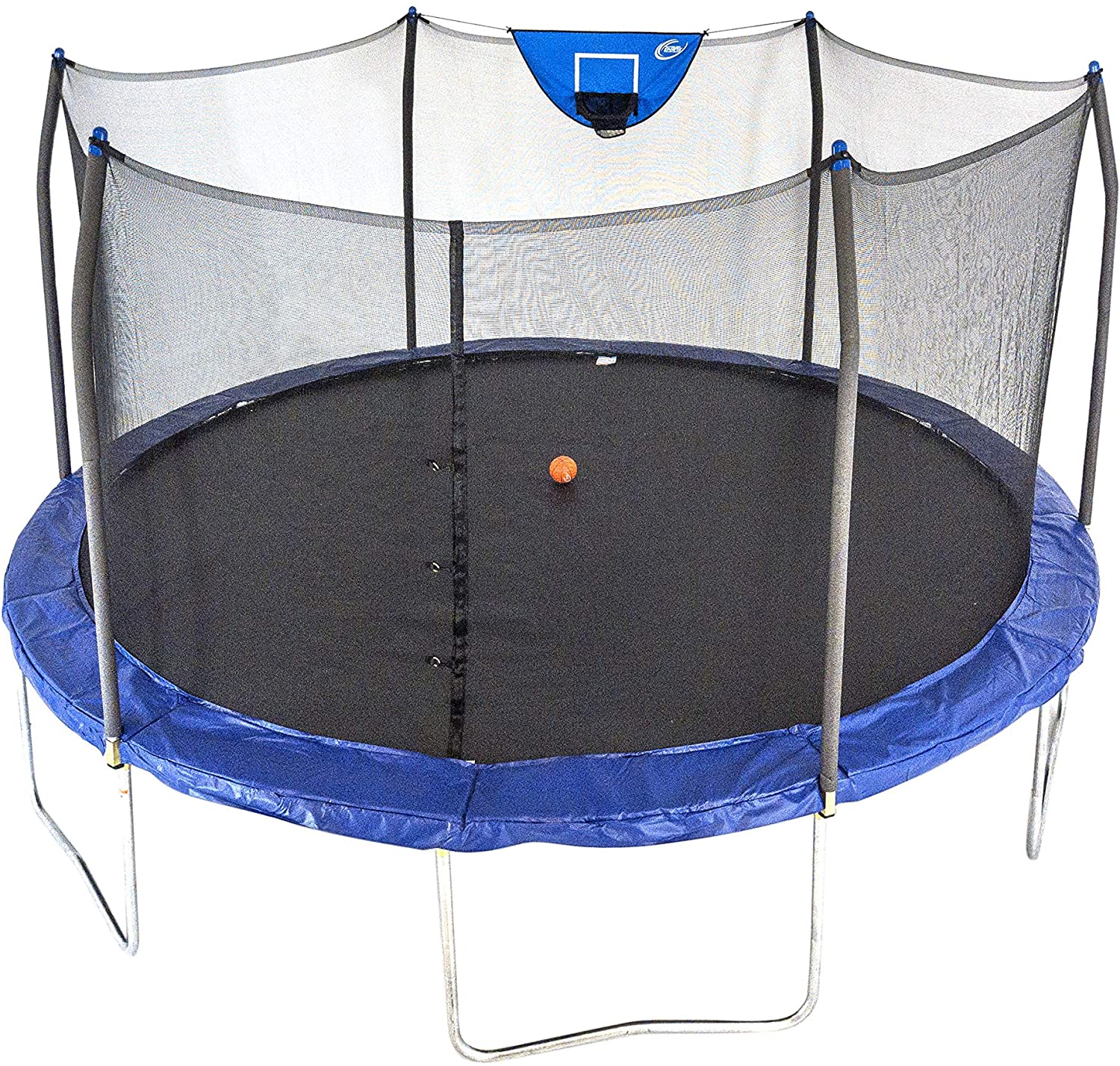 Skywalker 15-Feet Jump N’ Dunk Trampolines Blue with Safety Enclosure and Basketball Hoop